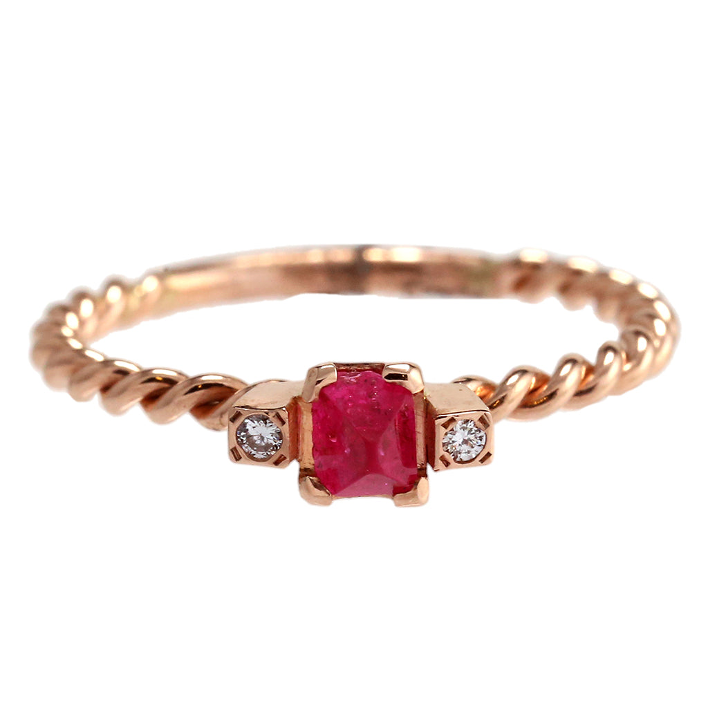 RS 14KR Red Spinel Crystal Diamond Accents Twisted Band