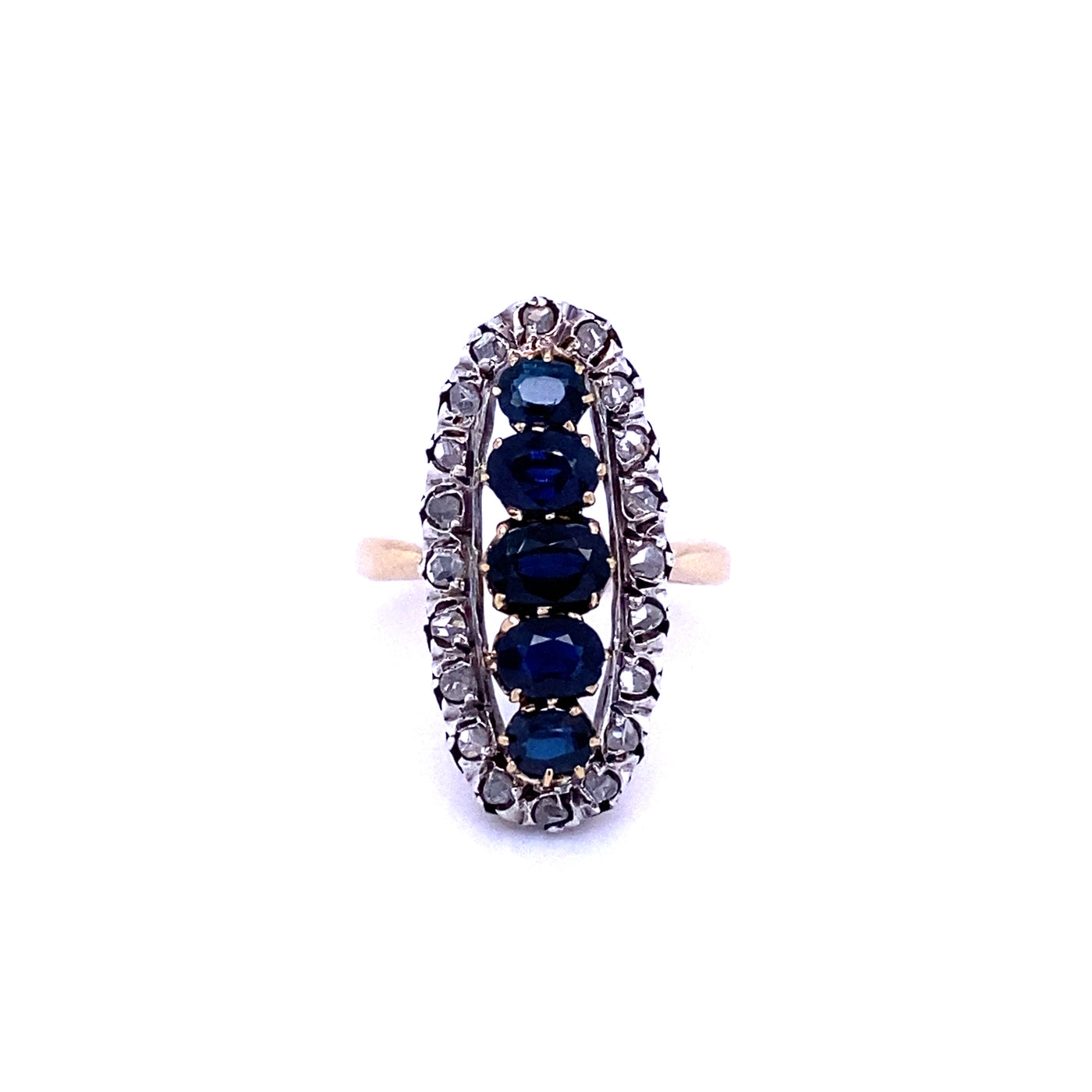 18KY/Platinum Sapphire and Diamond Navette Victorian Ring