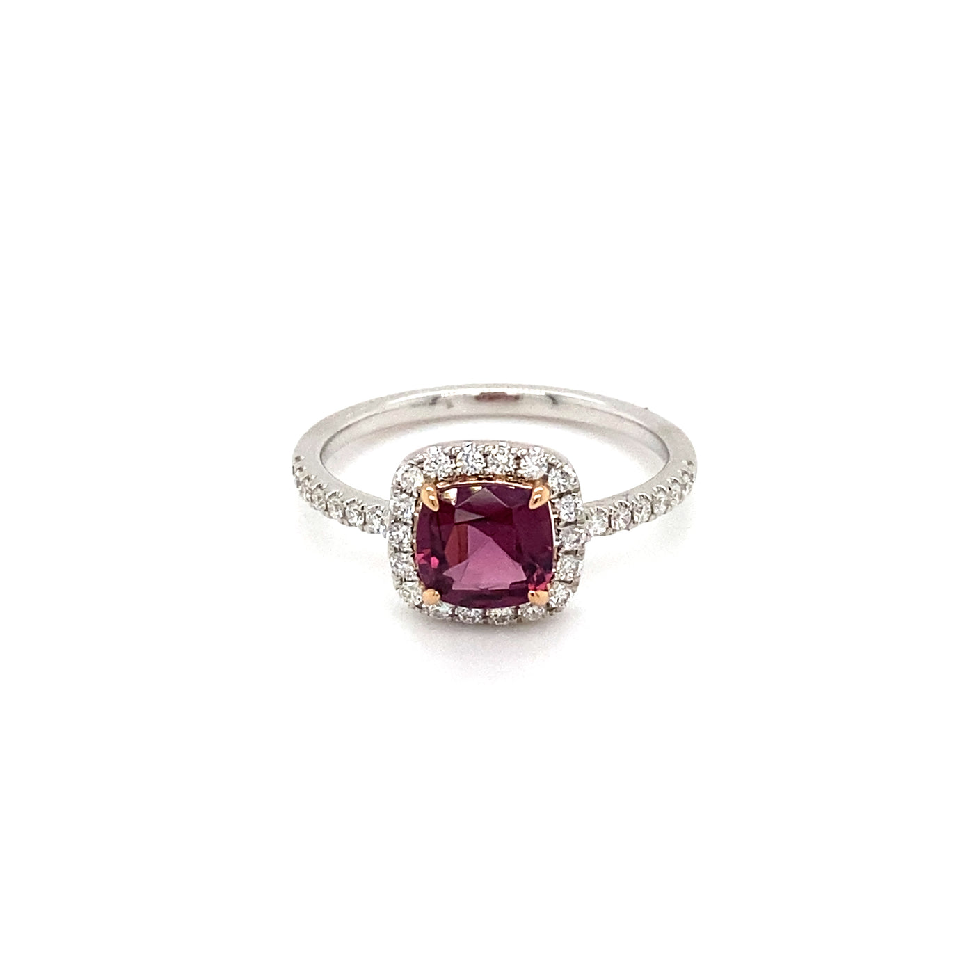 18KW/R Fuscia Spinel & Diamond Halo Ring