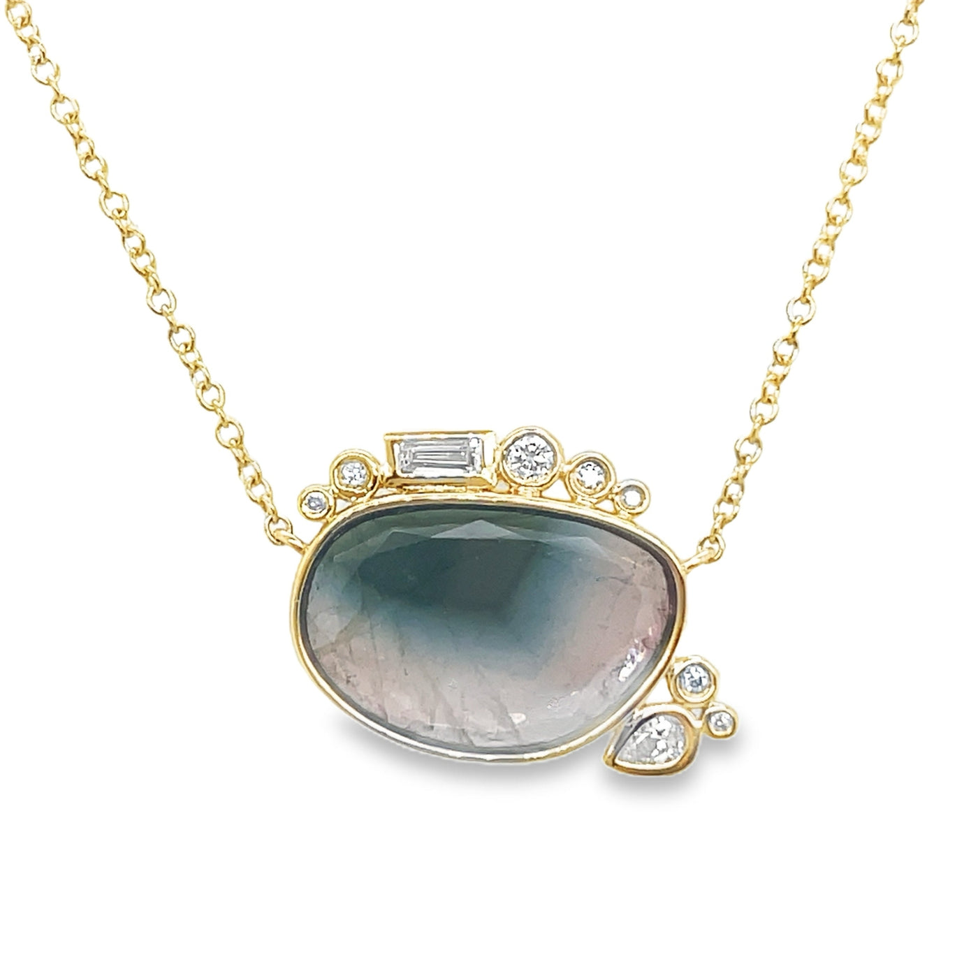 18K Yellow Gold 2.55ct Watermelon Tourmaline and Diamond "Uncommon Halo" Necklace