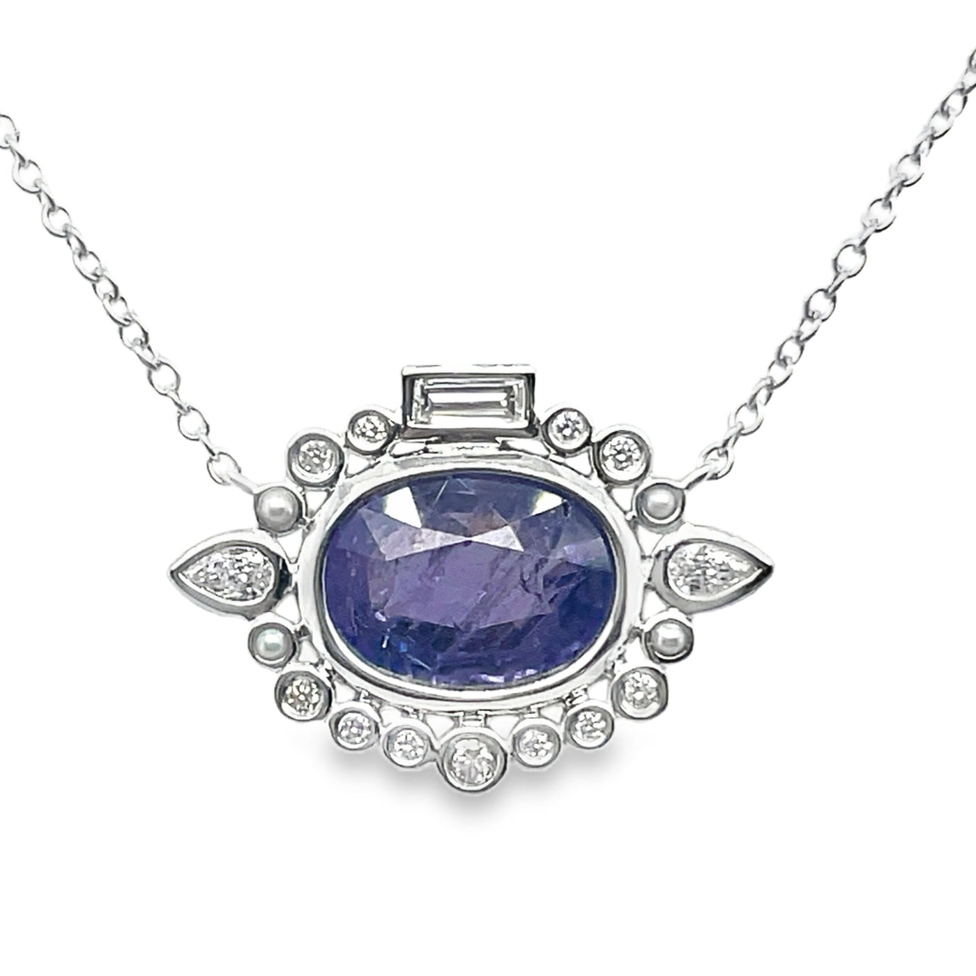 18K White Gold 2.86ct Purple Sapphire & Diamond "Uncommon Halo" Necklace