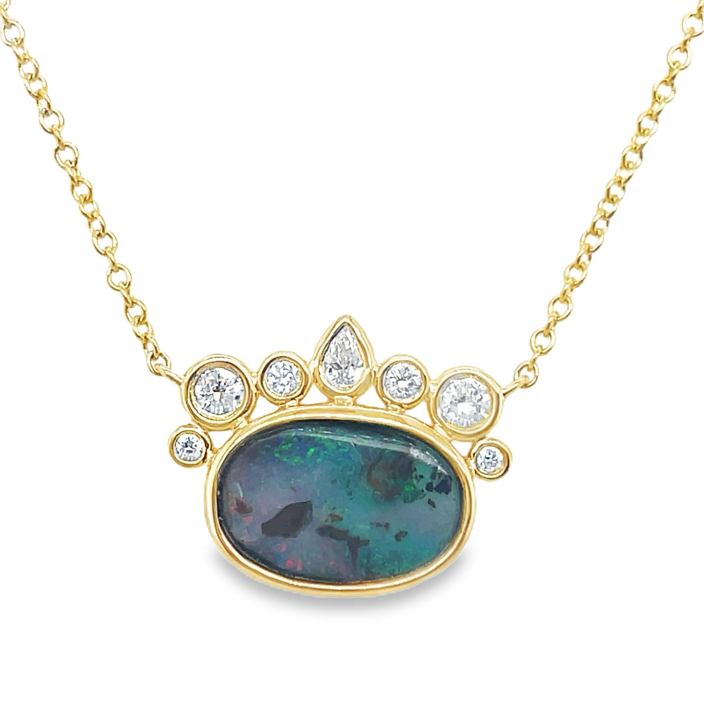18K Yellow Gold 1.38ct Opal and Diamond "Uncommon Halo" Necklace