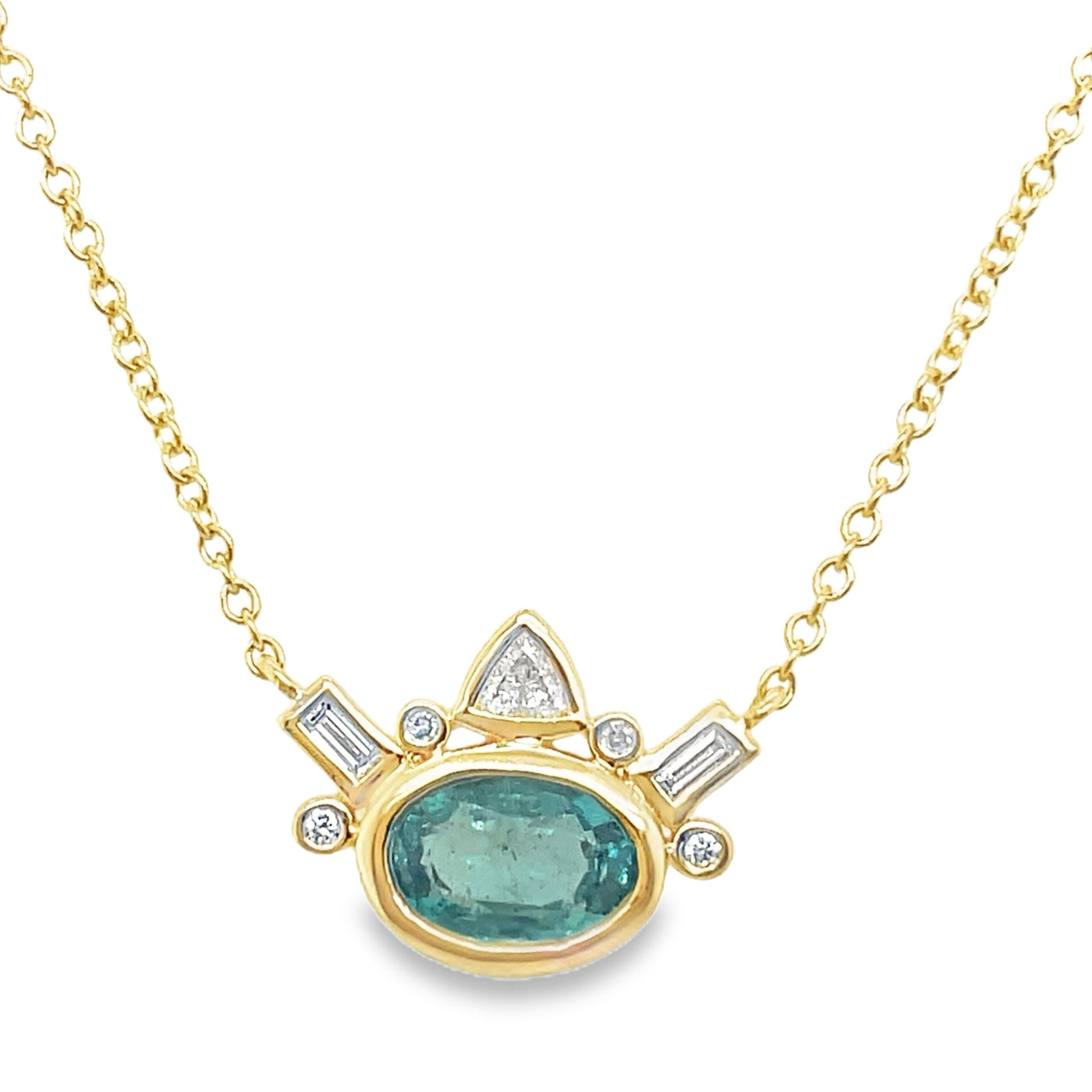 18K Yellow Gold 0.88ct Emerald and Diamond "Uncommon Halo" Necklace