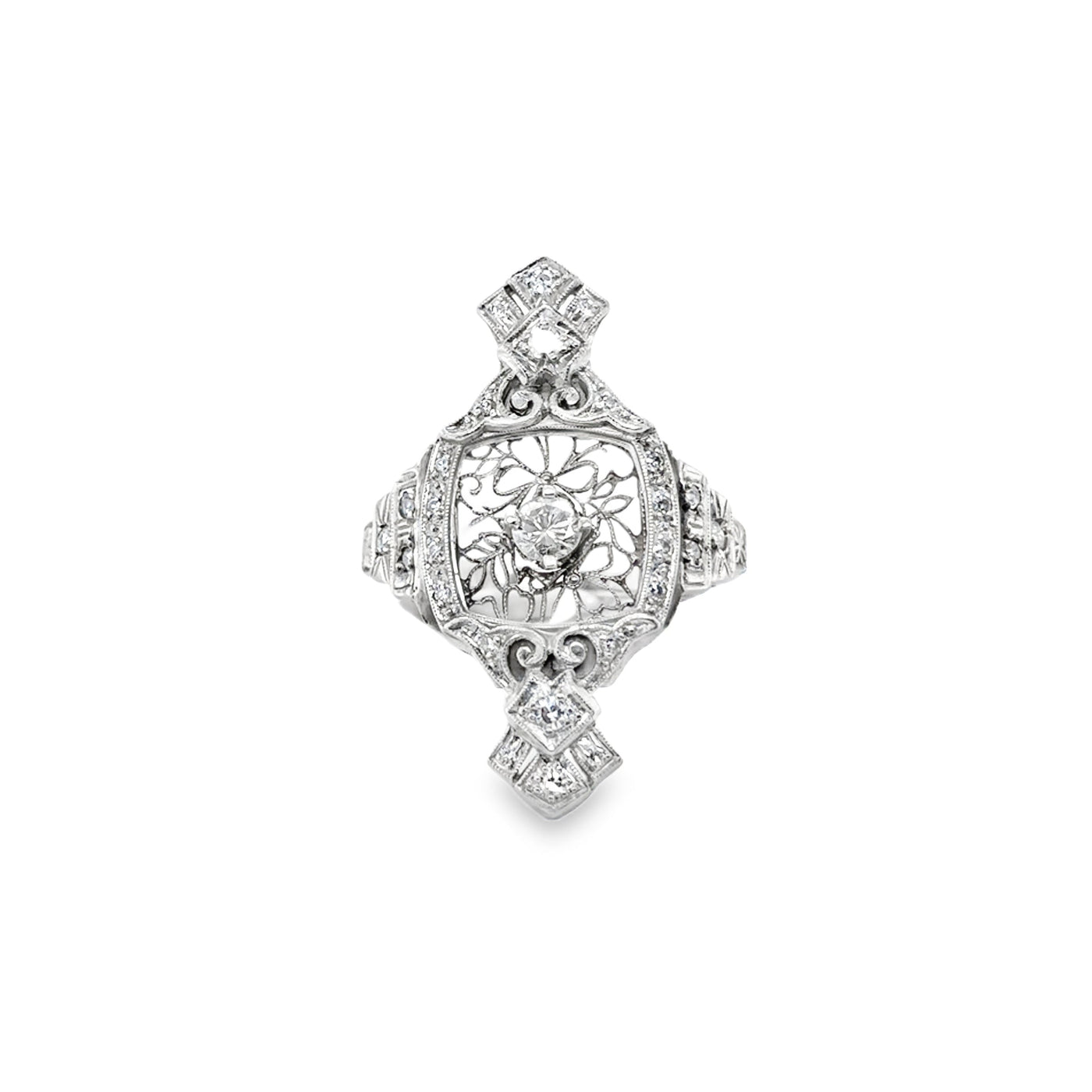 Platinum Diamond Art Deco Statement Ring