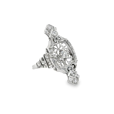 Platinum Diamond Art Deco Statement Ring