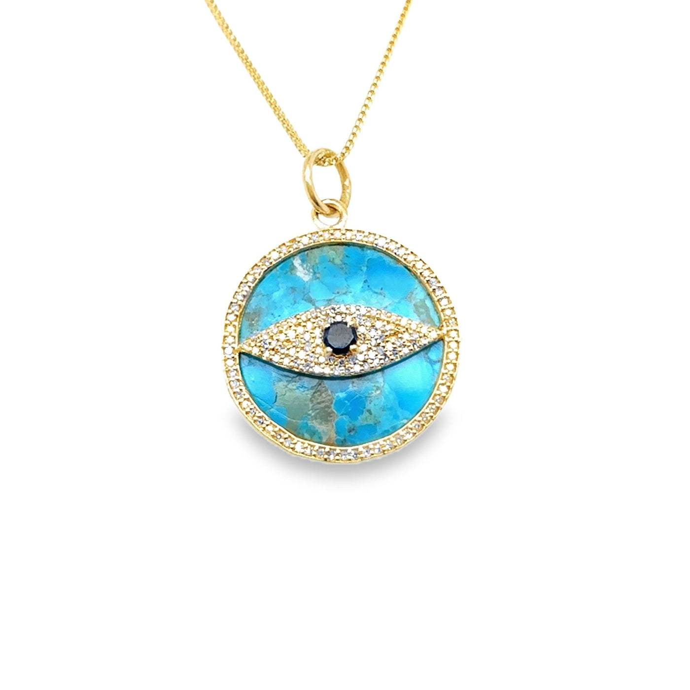 14KY Blue Sapphire and Turquoise  Evil Eye Charm