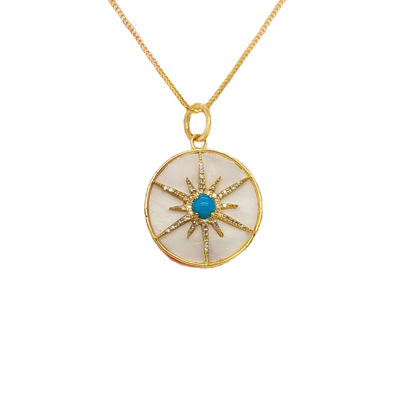 14KY Turquoise & White Agate Star Charm