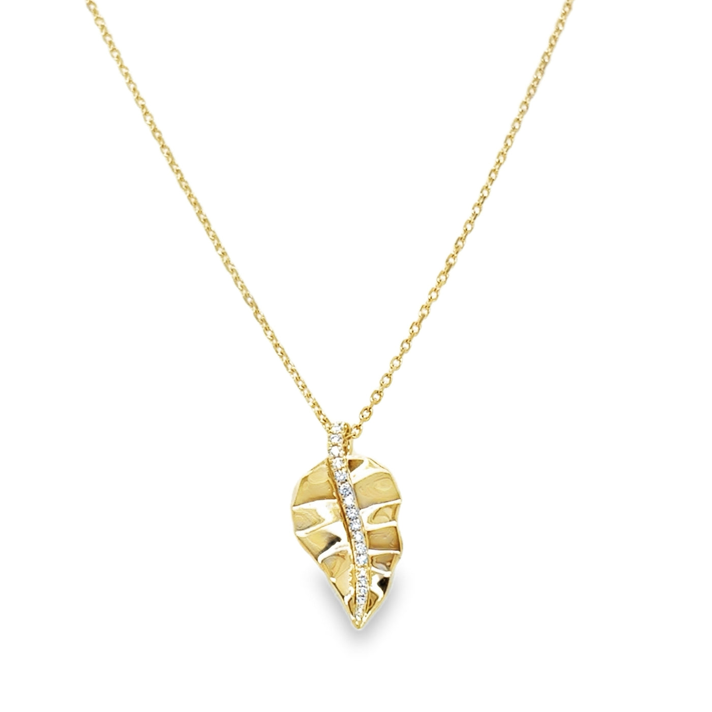 14KY  Round Diamond Leaf Necklace