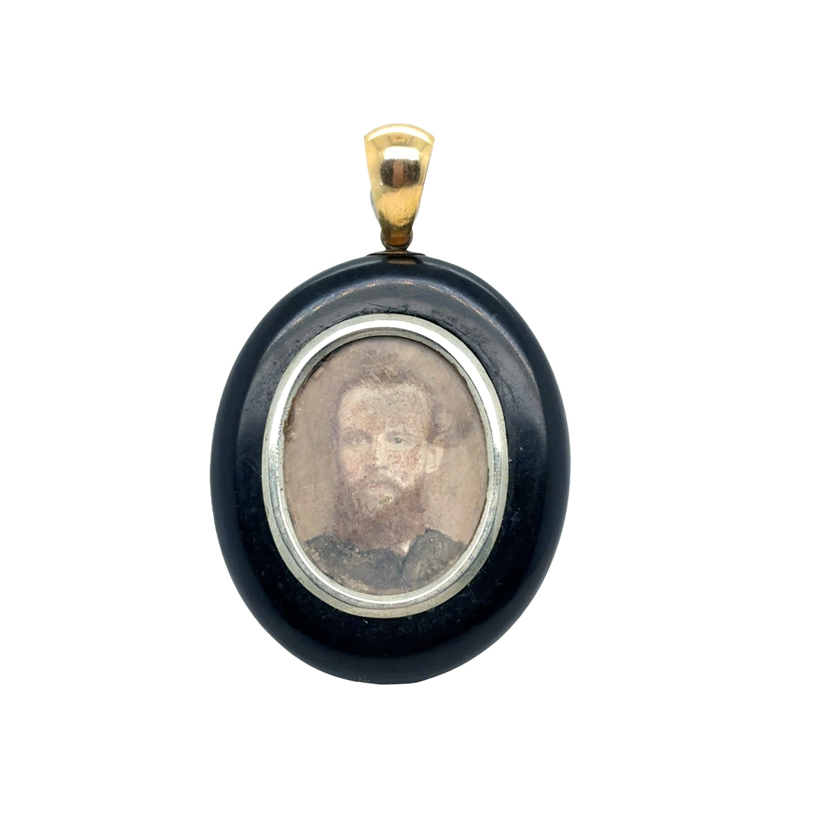 18KY/ 925 Frame Victorian PIetra Dura Mouring Pendant