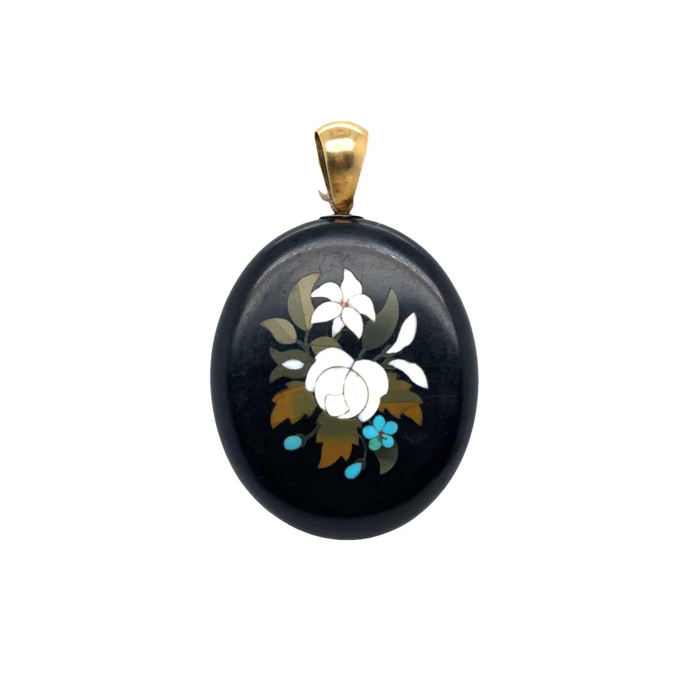 18KY/ 925 Frame Victorian PIetra Dura Mouring Pendant