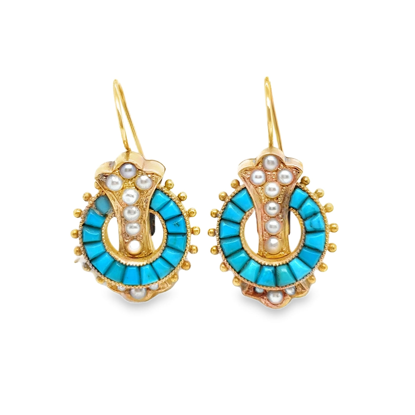 18KY Turquoise & Seed Pearl Earrings