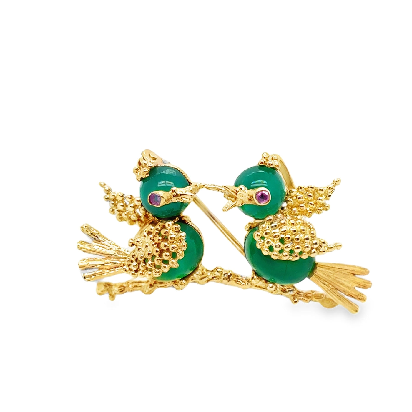 18KY Chryspoprase Love Bird Brooch/Pendant