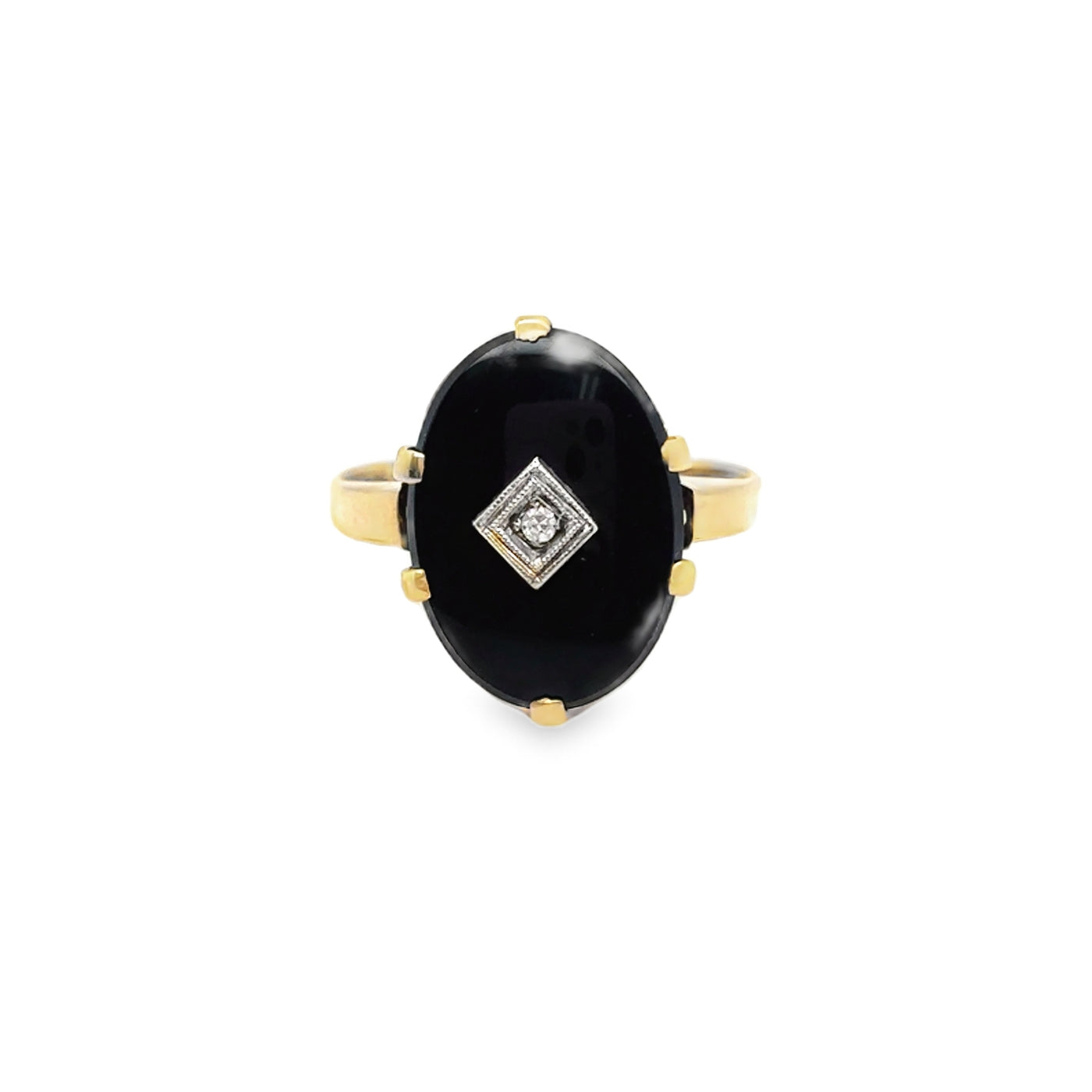 10KY Vintage Onyx & Diamond Deco Ring