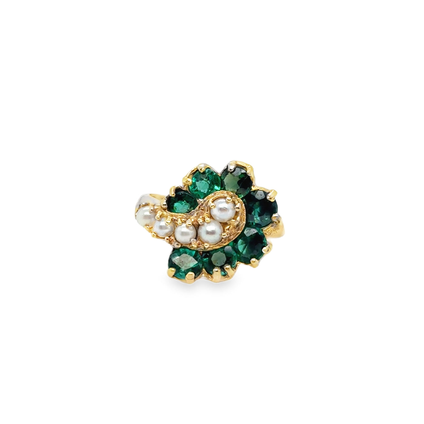 14KY Vintage Emerald & Pearl Swirl Ring