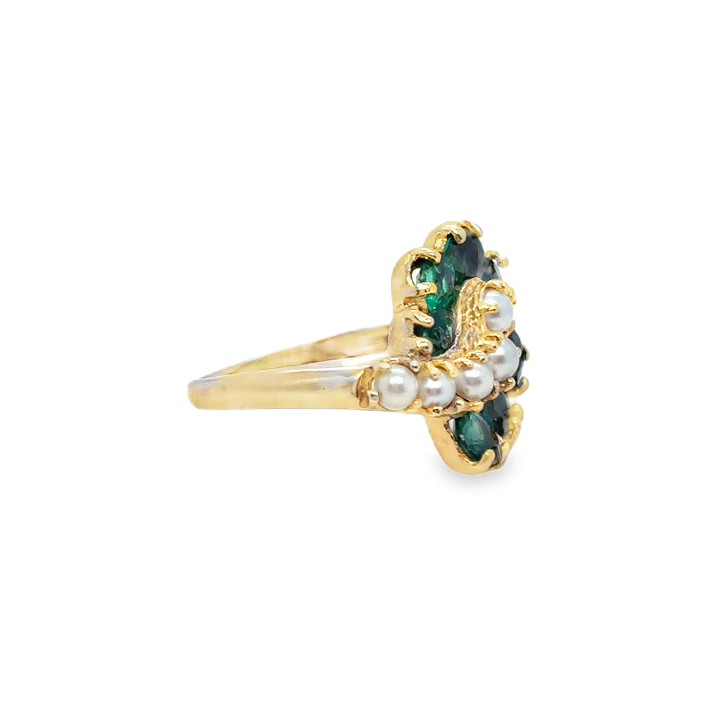 14KY Vintage Emerald & Pearl Swirl Ring