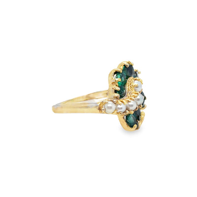 14KY Vintage Emerald & Pearl Swirl Ring