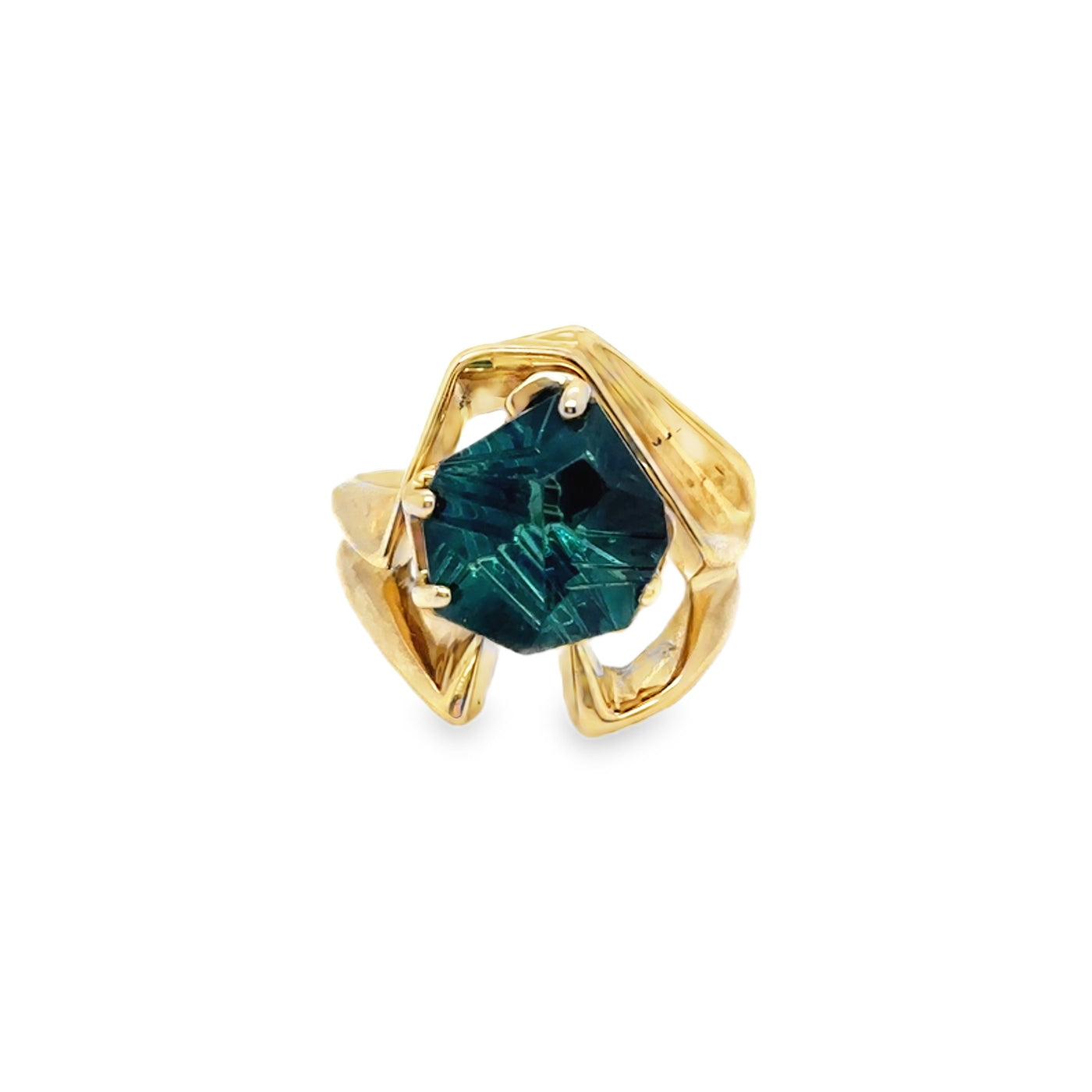 14KY Fantasy Cut Bluish Green Tourmaline Ring