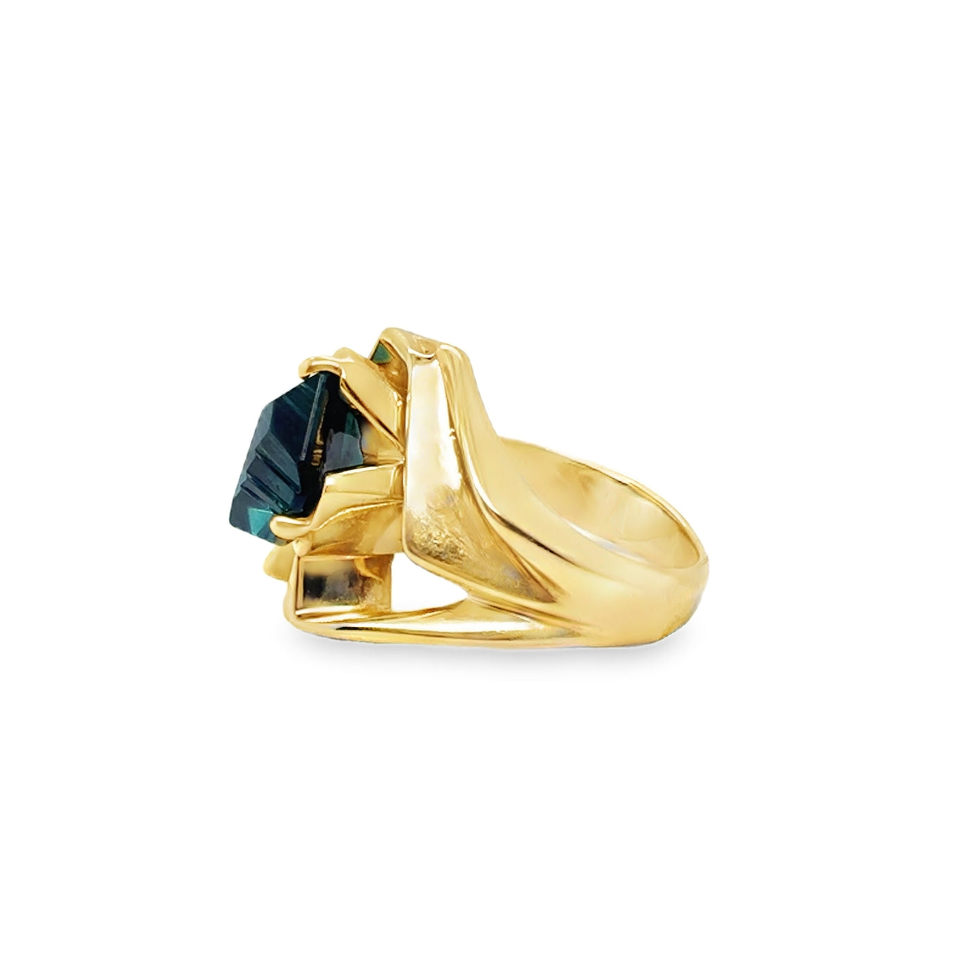 14KY Fantasy Cut Bluish Green Tourmaline Ring