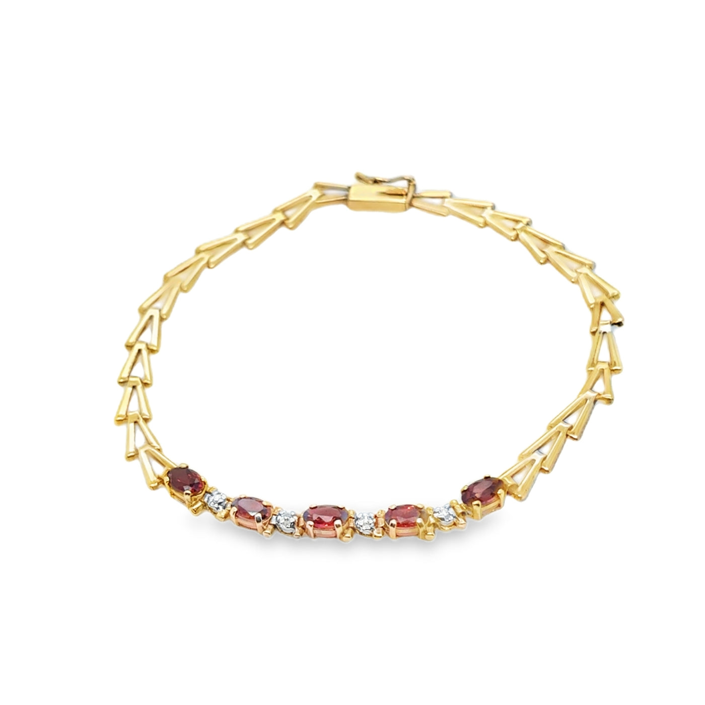 10K Red Garnet & Diamond Chevron Line Bracelet