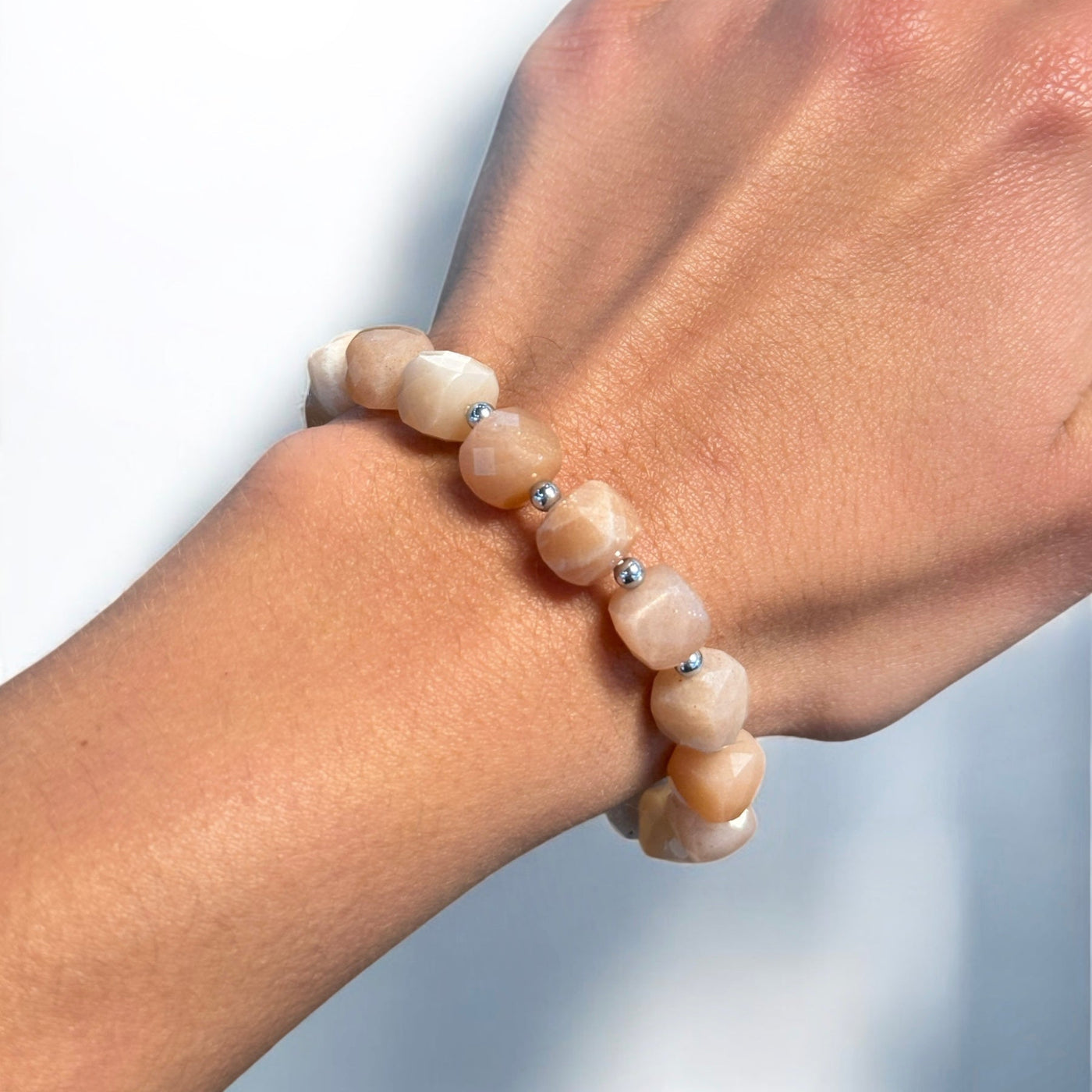 8x8mm Cubed Beaded Sunstone & 3mm Hematite Stretch Bracelet