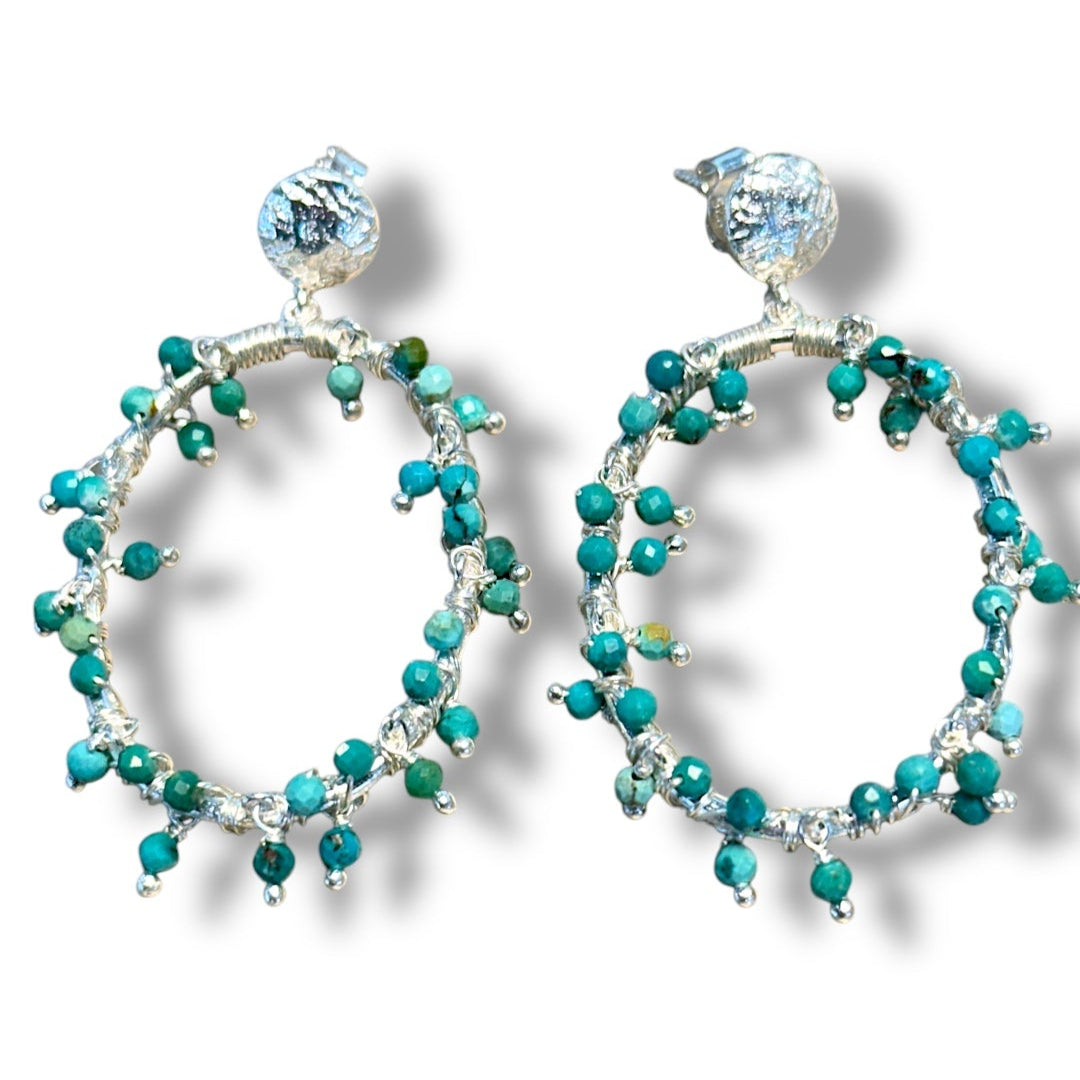 925 Beaded Circle Drop Earrings