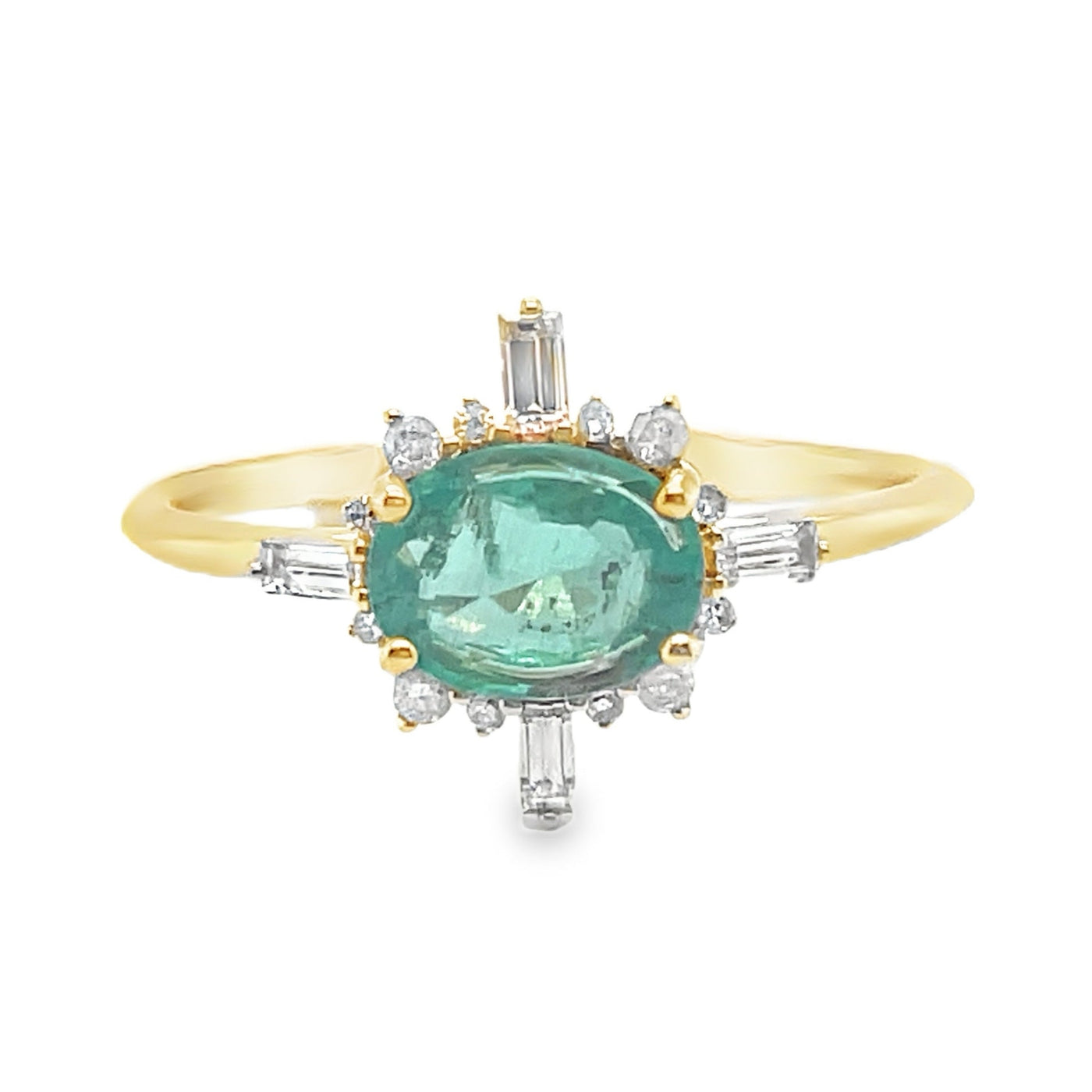 18K Yellow Gold 0.67ct Emerald and Diamond "Uncommon Halo" Ring