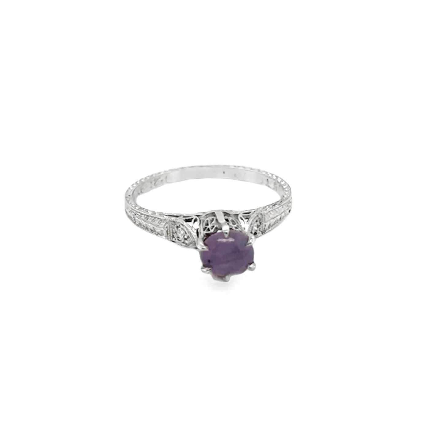 Platinum Edwardian Star Sapphire Raised Setting Ring