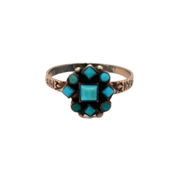 10KR Victorian Turquoise Multistone Ring