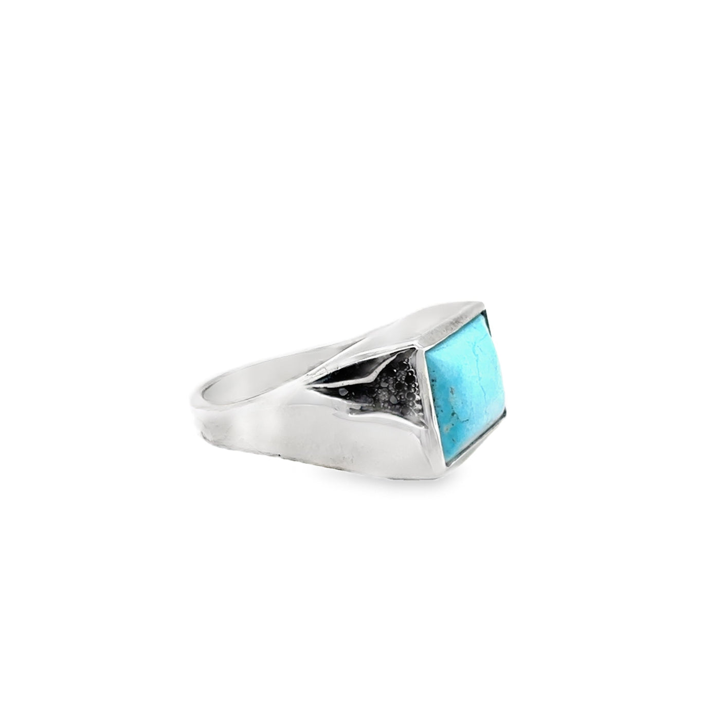 925 Kingman Turquoise & Black Diamond Hand Carved Ring