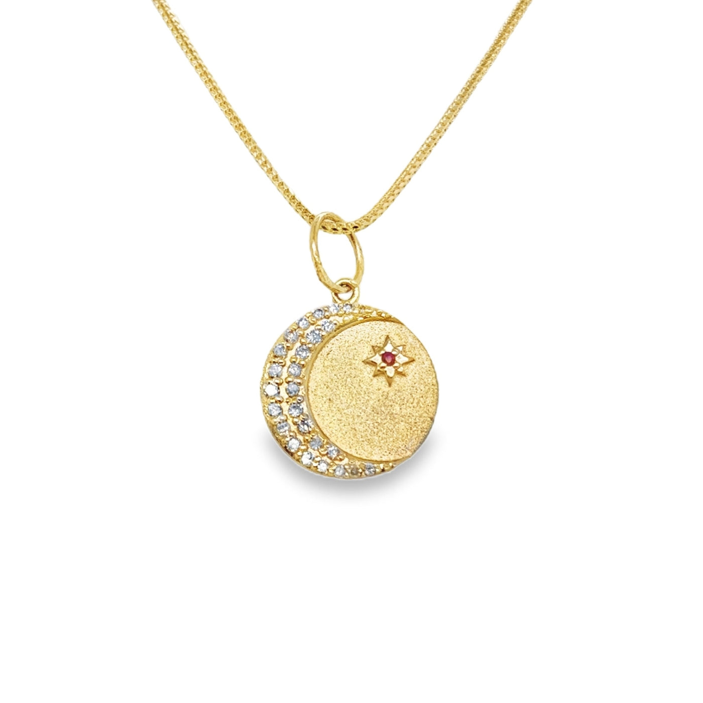 14K Yellow Diamond and Ruby Moon & Star Charm