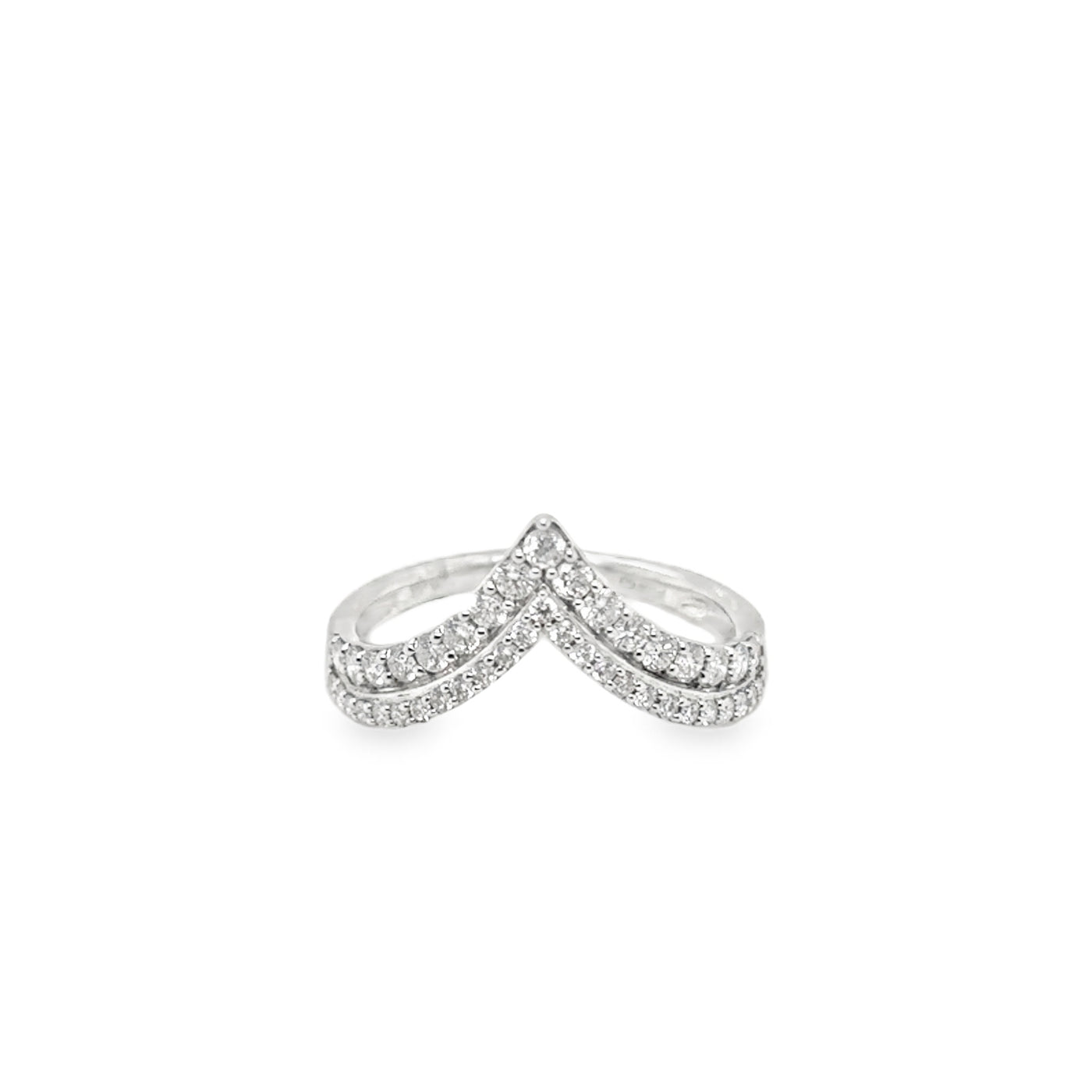 18KW White Diamond Double Chevron Ring
