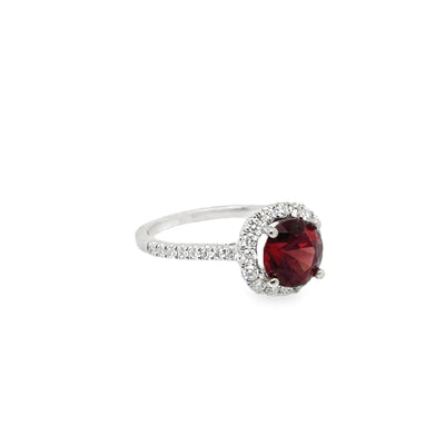 RS 14KW "Irene" Garnet & Diamond Halo Ring