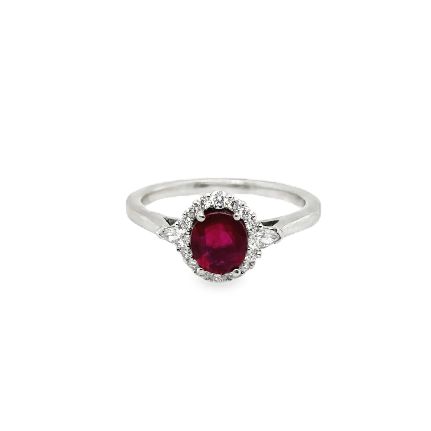 RS 14KW Madagascar Ruby with Diamond Halo accent Ring