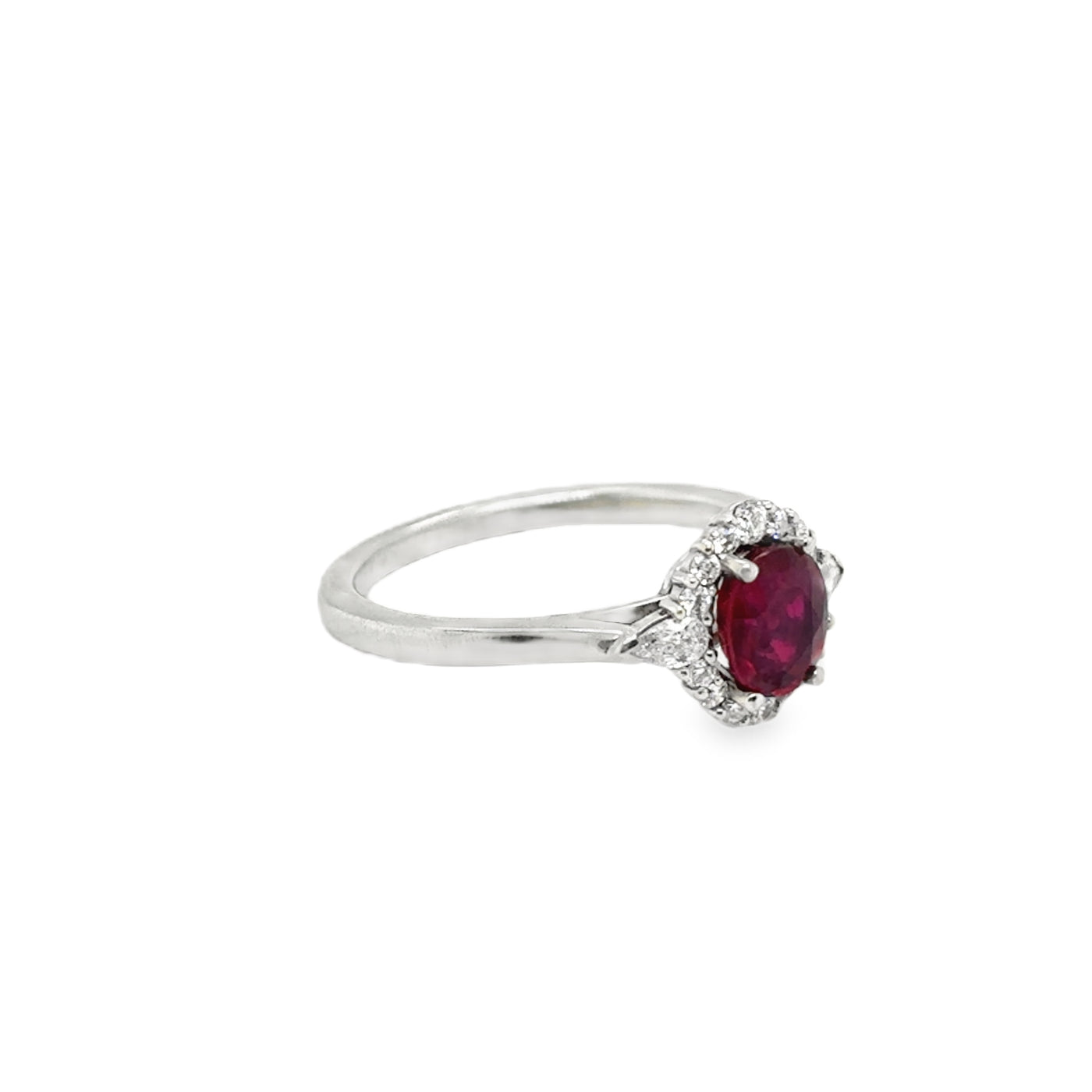 RS 14KW Madagascar Ruby with Diamond Halo accent Ring