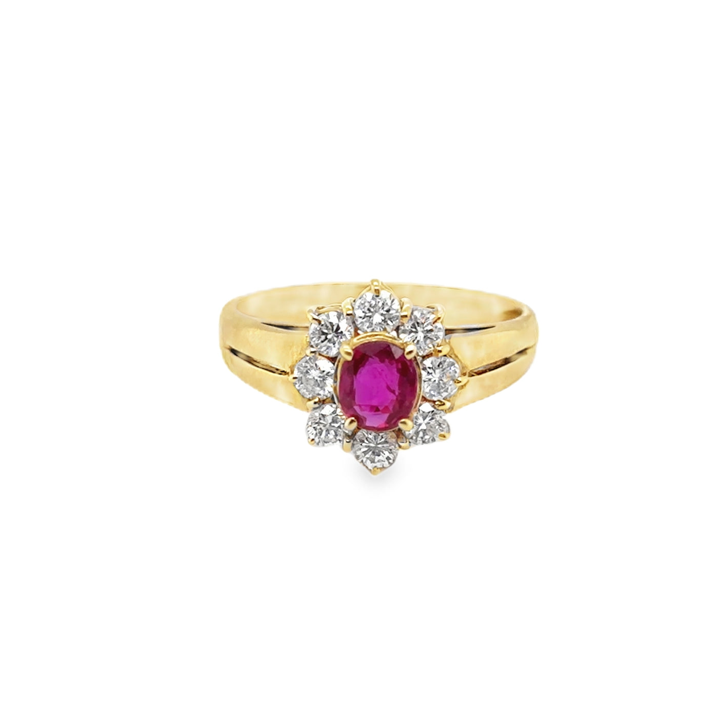 18KY Vintage 0.4ct Ruby & 0.5ct Diamond Ring