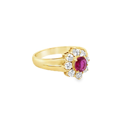 18KY Vintage 0.4ct Ruby & 0.5ct Diamond Ring
