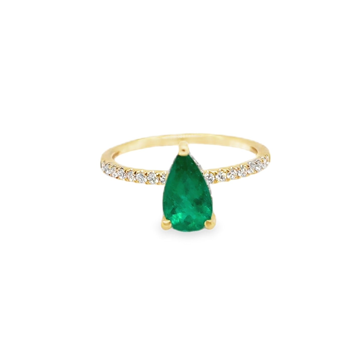 18KY GIA Pear Emerald and Diamond Ring
