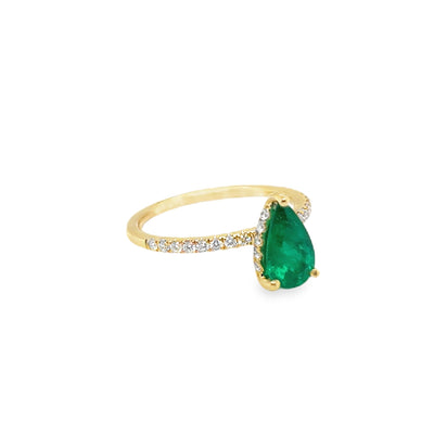 18KY GIA Pear Emerald and Diamond Ring