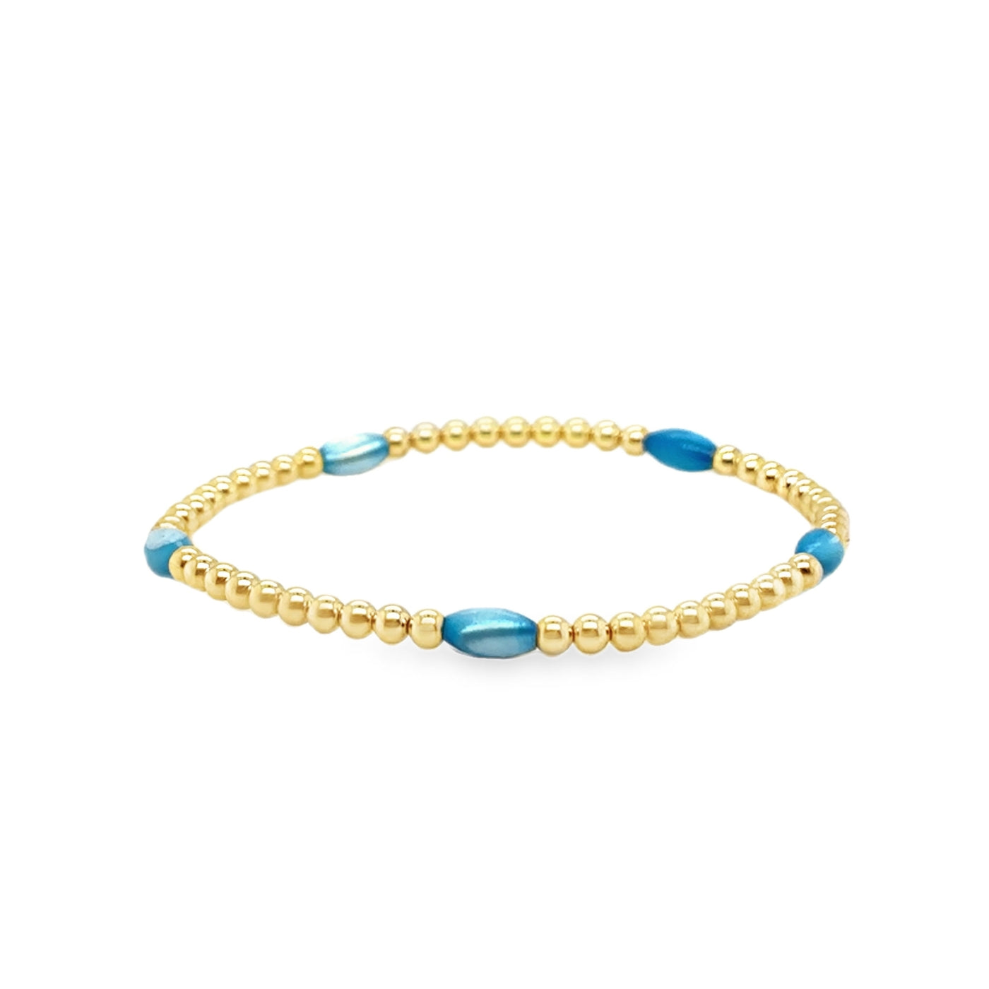 14KY Gold Filled Blue Mother of Pearl Bead Bracelet