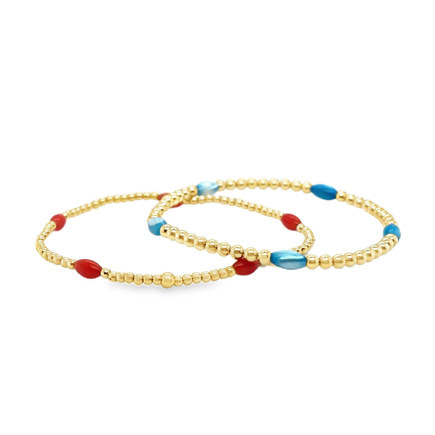 14KY Gold Filled Blue Mother of Pearl Bead Bracelet