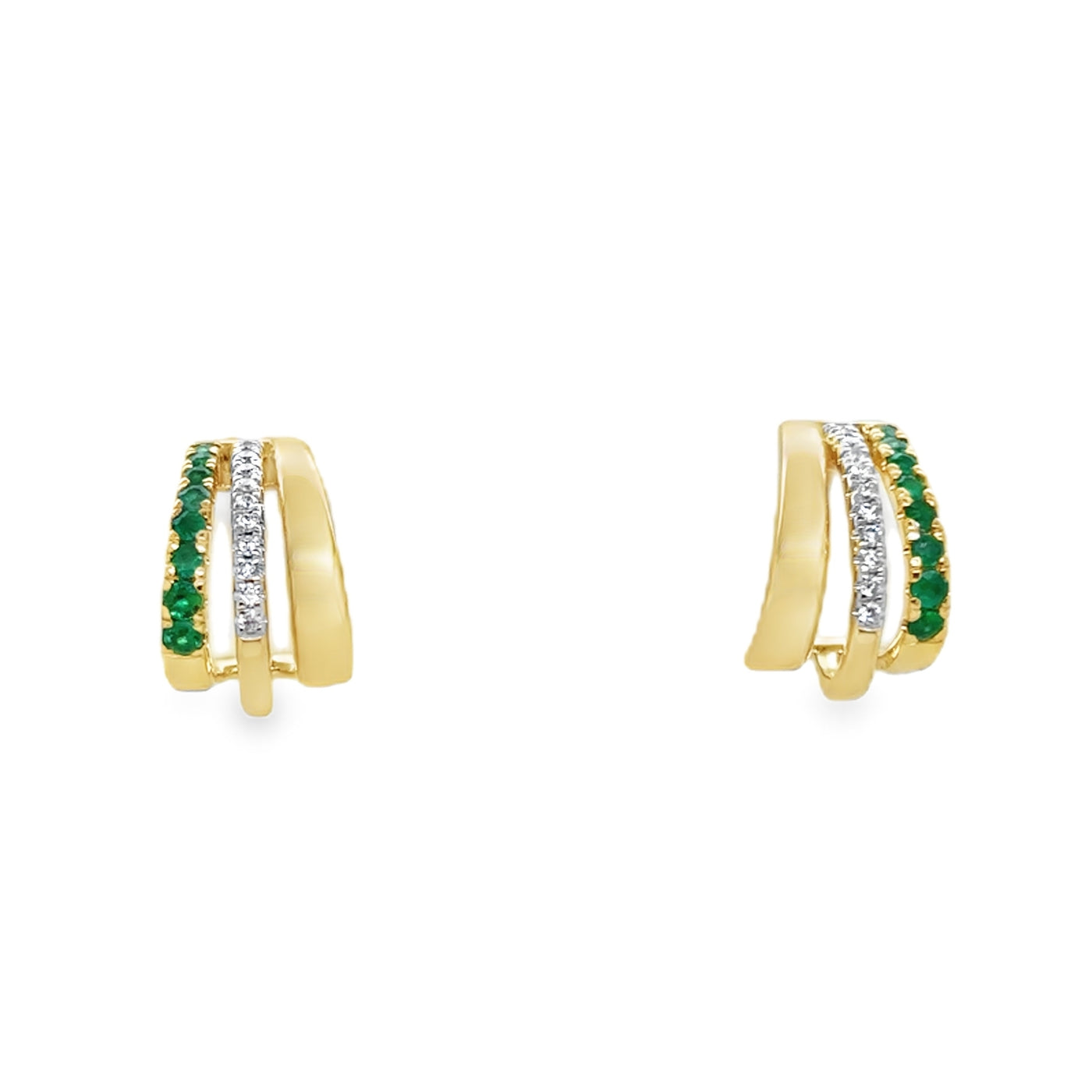 14KY Emerald & Diamond Triple-Band Earring