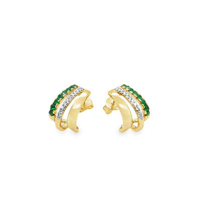 14KY Emerald & Diamond Triple-Band Earring