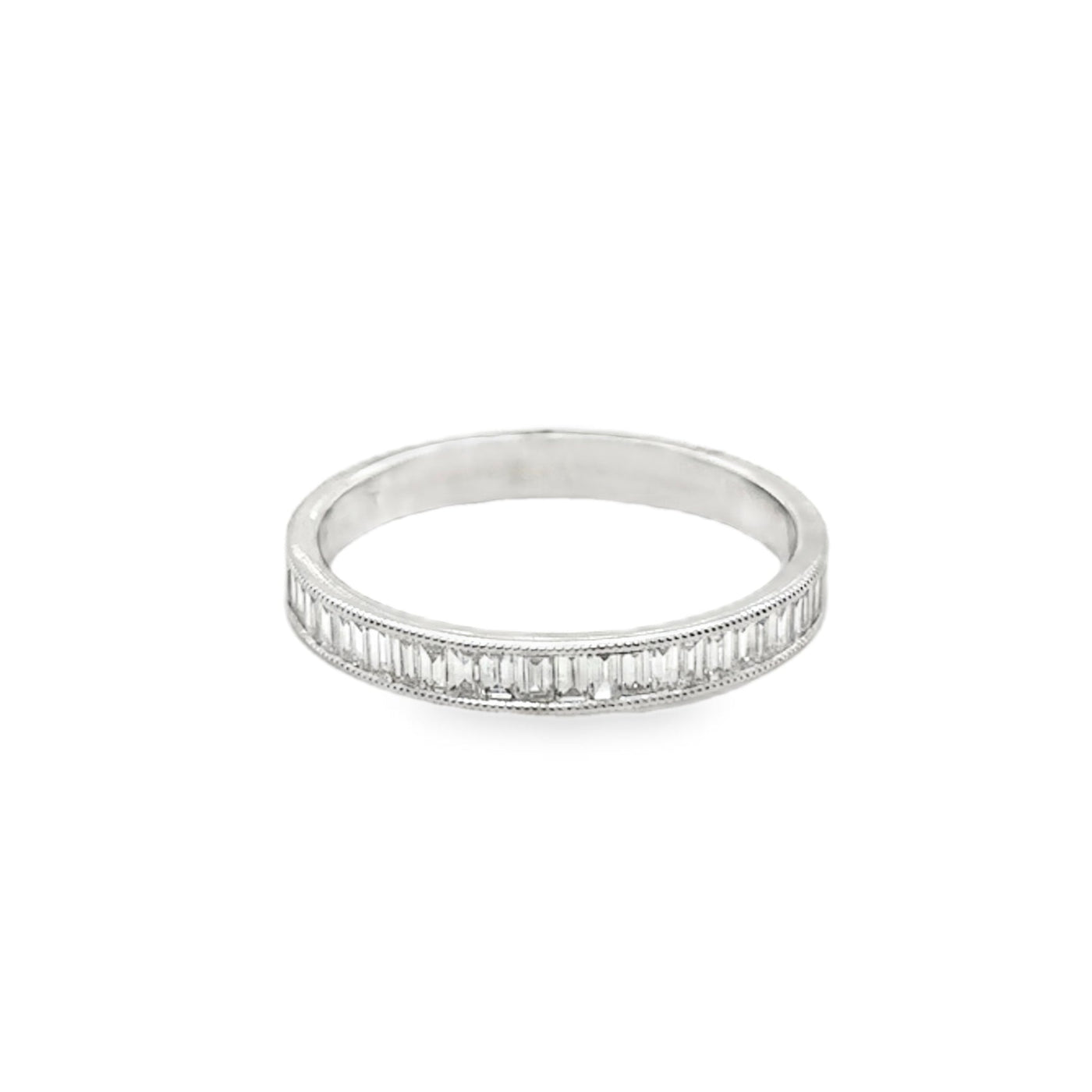 14KW North/South Baguette Diamond Ring with Milgrain