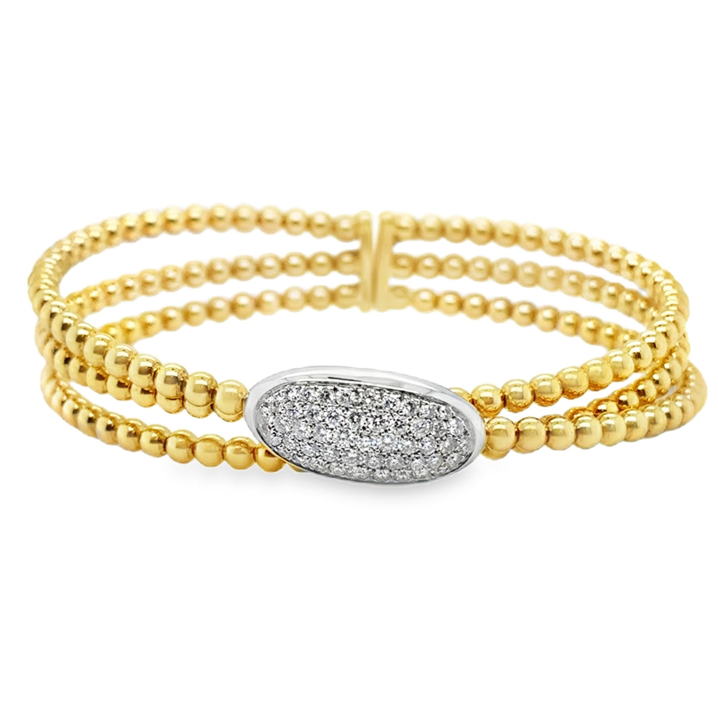 18KY Triple Strand Beaded Diamond Bangle