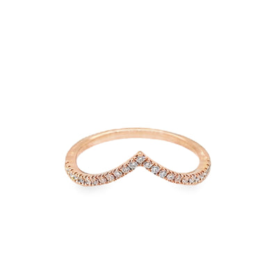 Rose gold ring with small diamonds on a white background