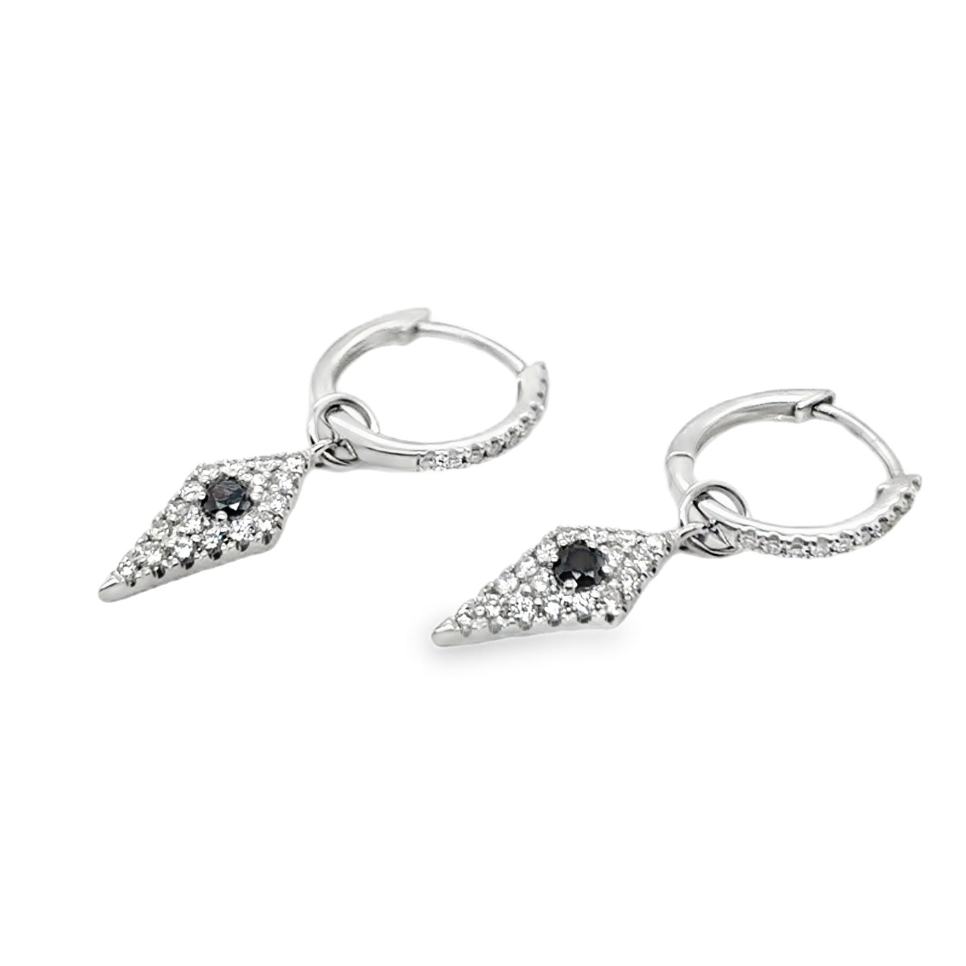 18KW Black Diamond Kite Charm Huggie Earring