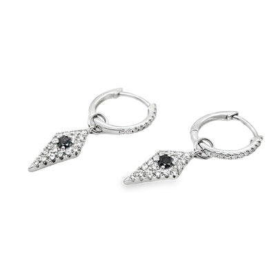 18KW Black Diamond Kite Charm Huggie Earring