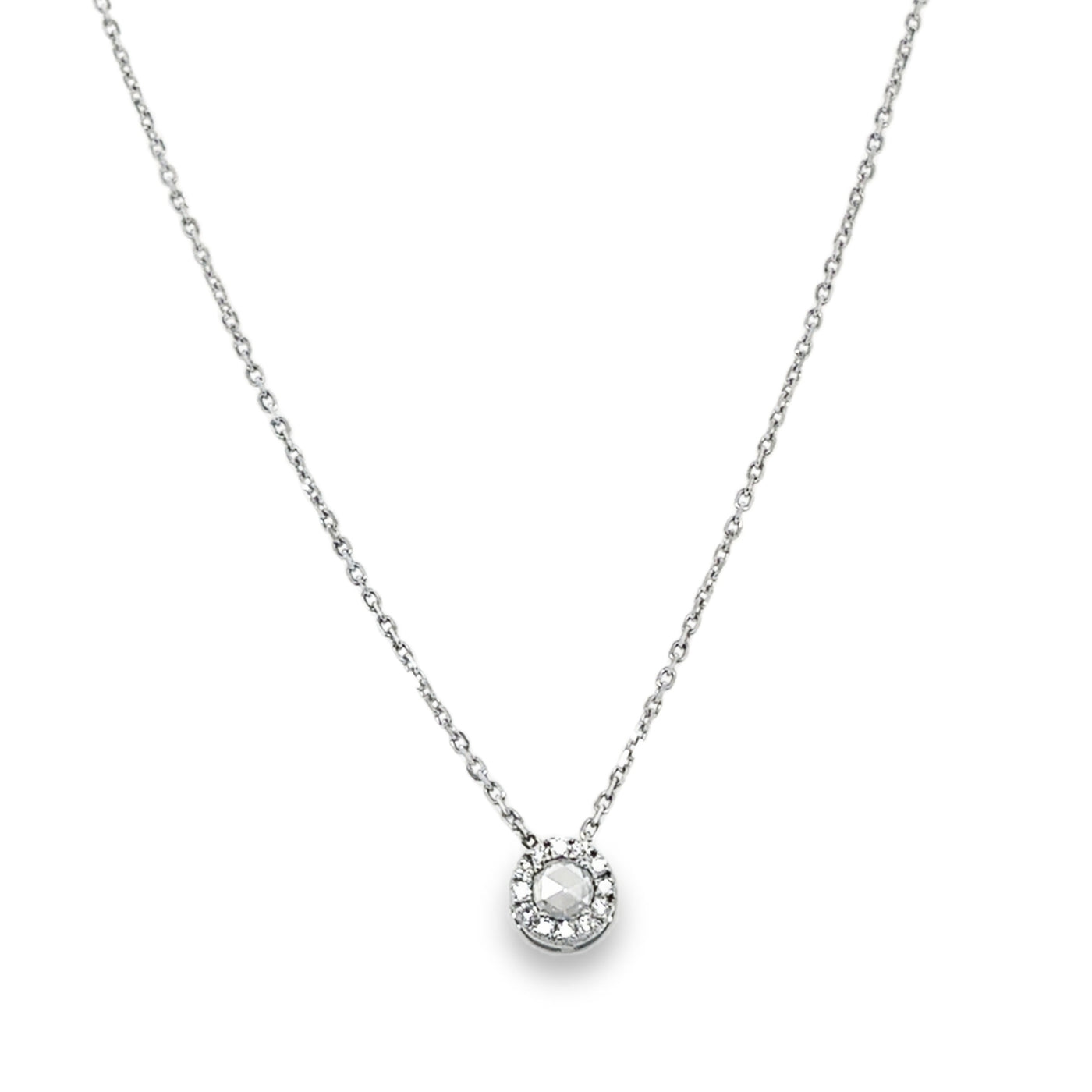 18KW Diamond Slider Halo Necklace