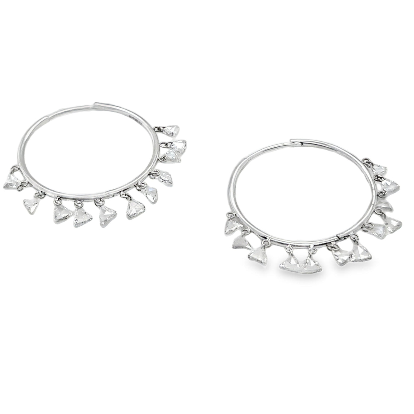 18K White Gold Trillion Shaker Hoop Earring