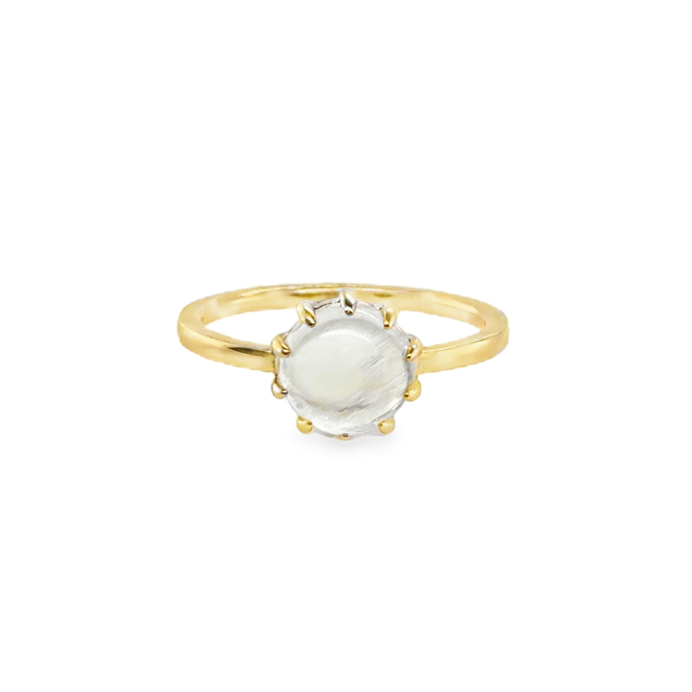 18KY Moonstone Prong Set Ring